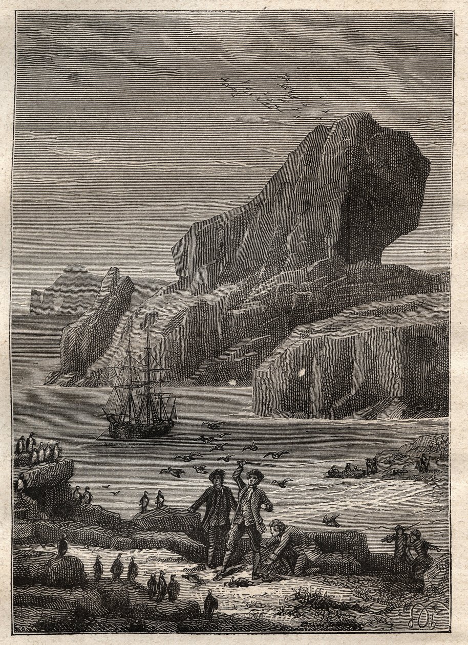 Troisième voyage (1776-1779) du capitaine James Cook (1728-1779) : les îles Kerguelen (archipel des Kerguelen, Antarctique) - illustration tirée de "Les grands marins du XVIIIe siècle" - Unknown artist
