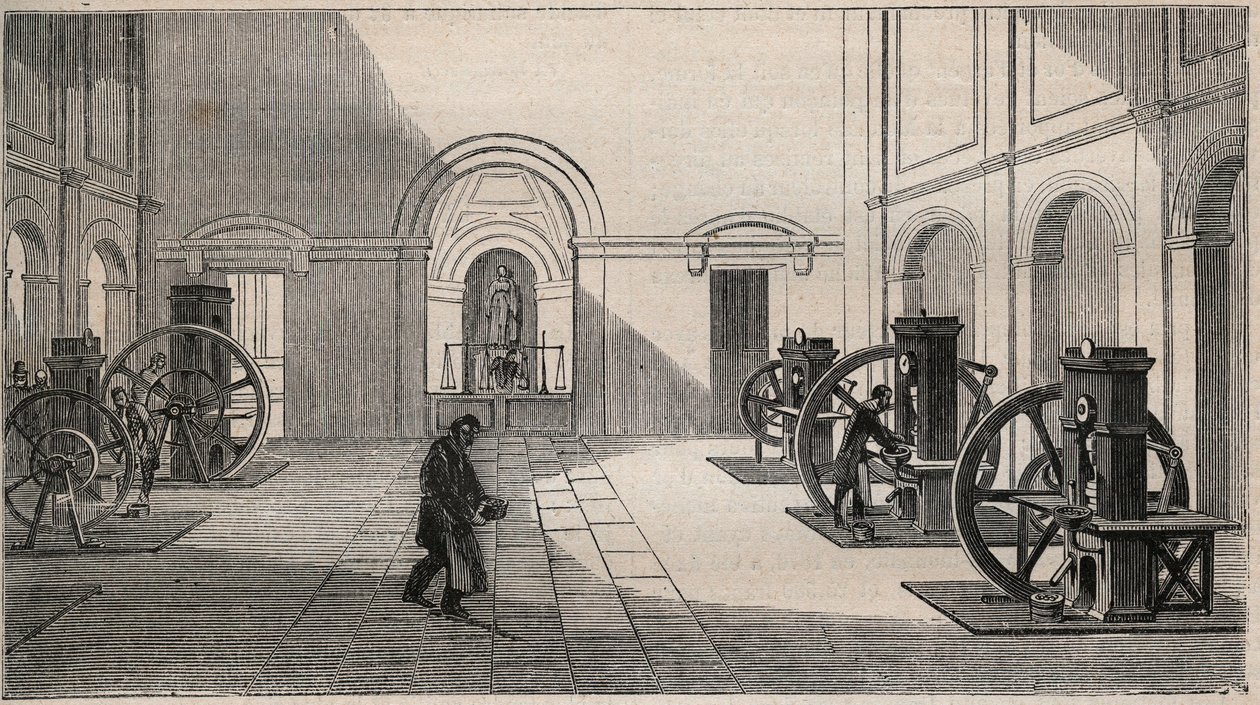 Presse monétaire Thonnelier à La Monnaie de Paris - gravure de 1877 - Unknown artist