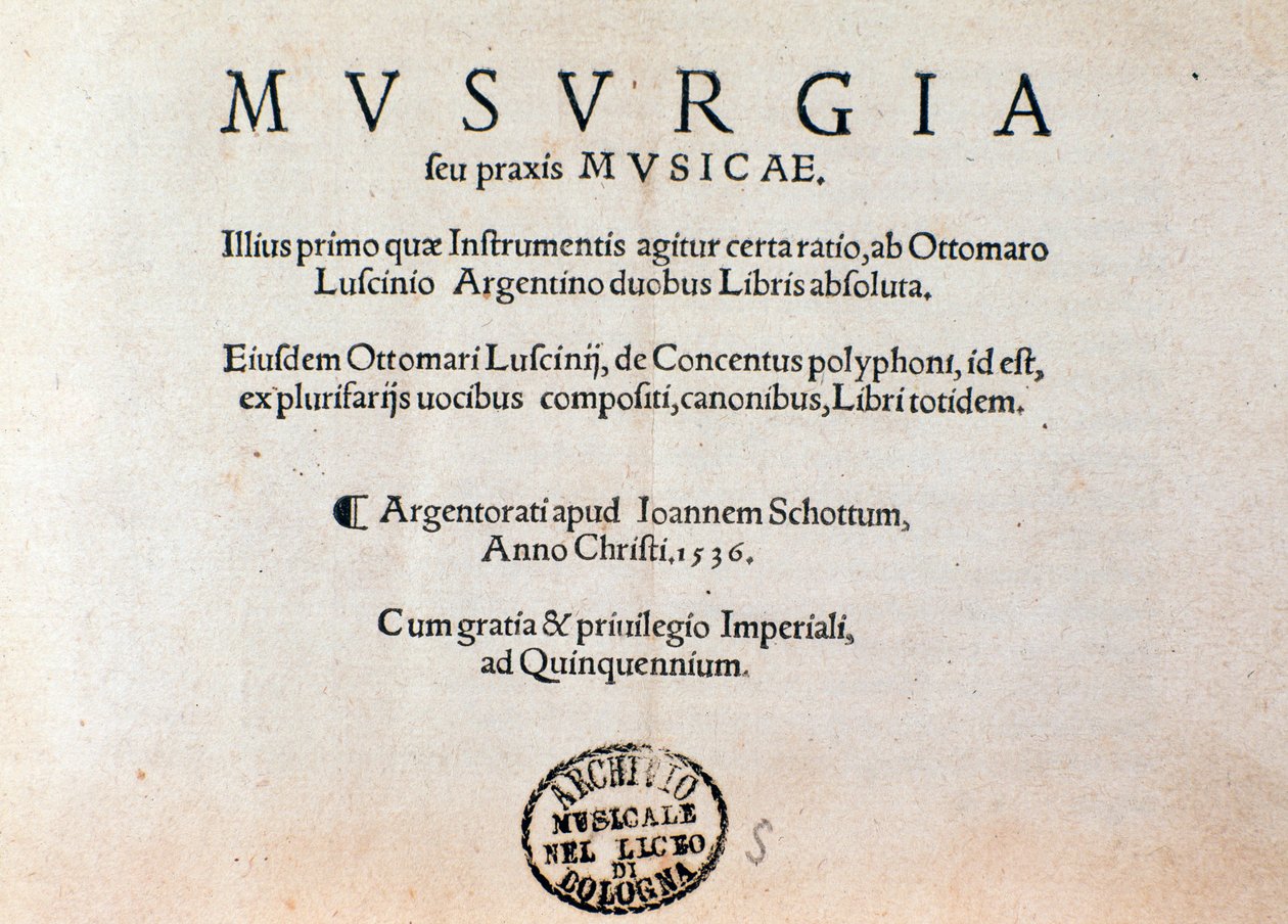 Page de titre du manuel pratique de musique Musurgia (1536) - Unknown artist