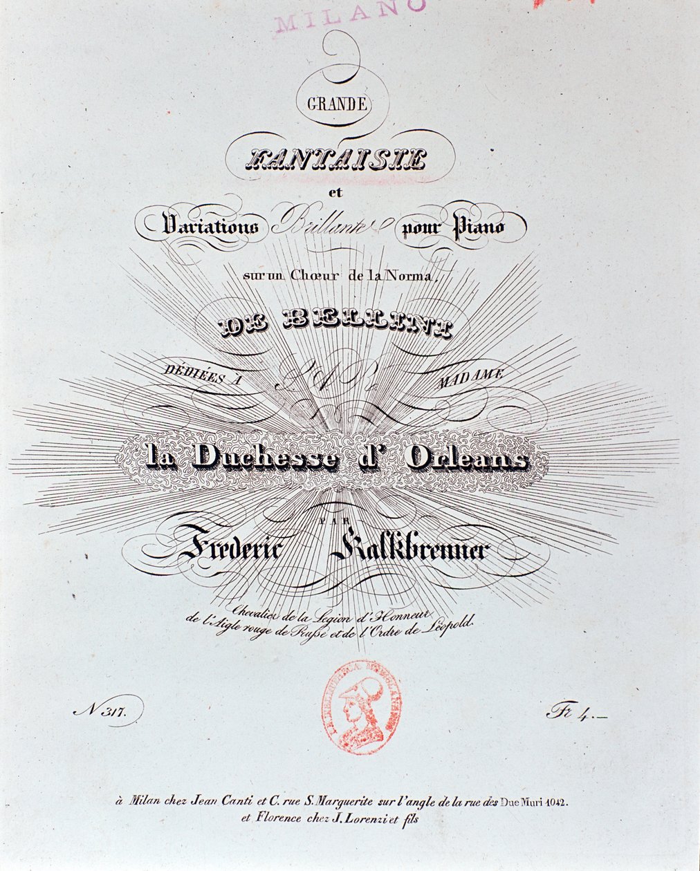 Page de titre de la partition musicale de Grande Fantaisie par F. Kalkbrenner - Unknown artist