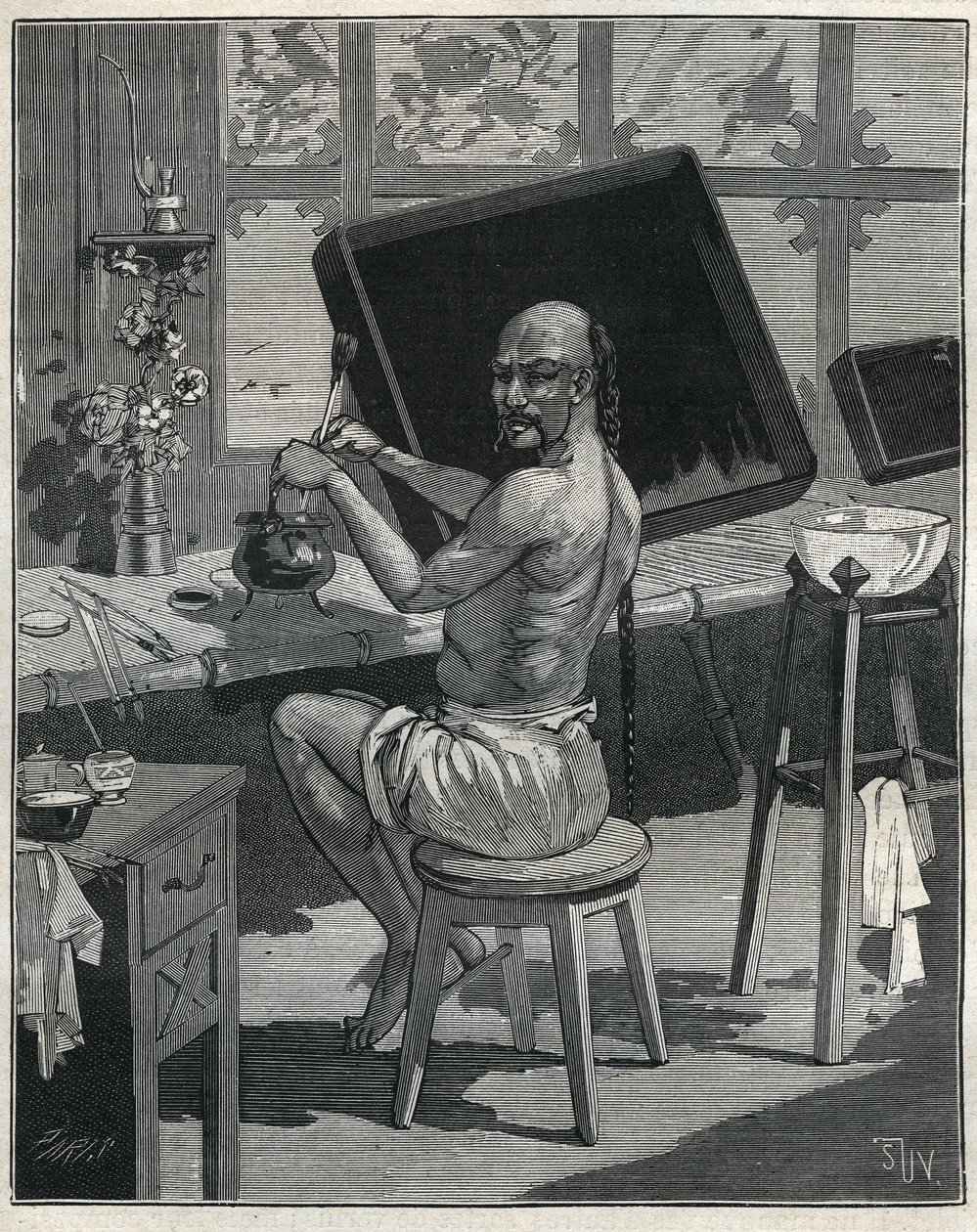 Laque de Tong en Chine. Gravure de 1885 dans 