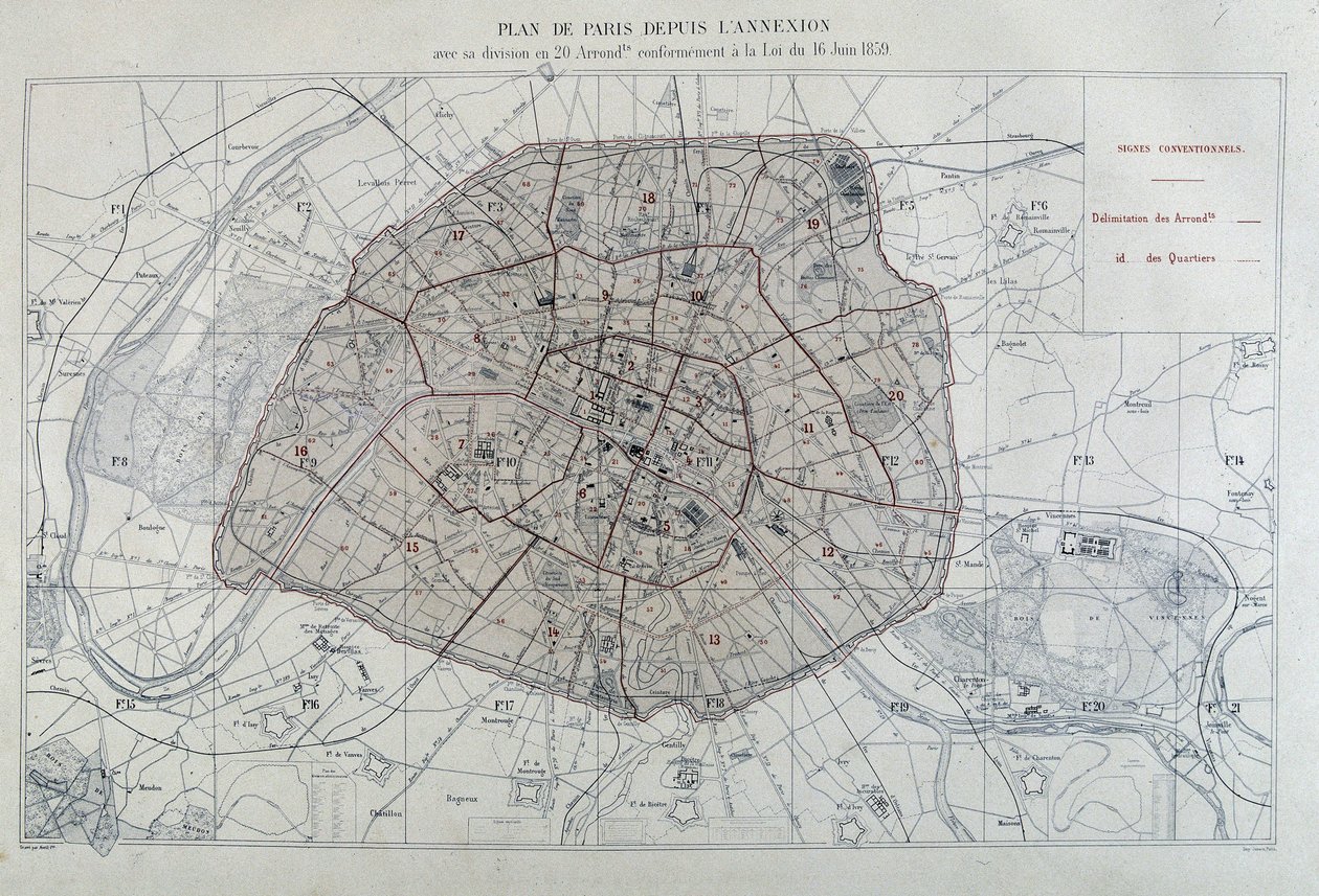 Transformations de Paris sous le Second Empire, Haussmann Paris. Plan de Paris depuis l