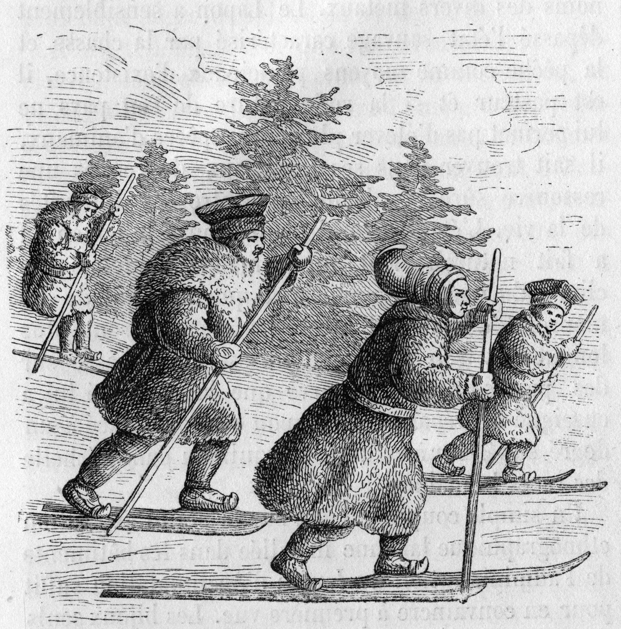 Transport en Laponie : Lapons et leurs patins. - Unknown artist