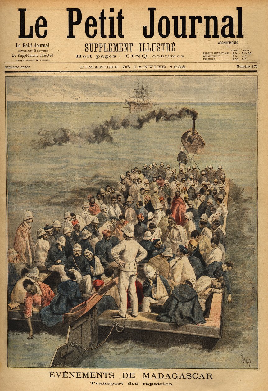 Transport des blessés rapatriés de Madagascar. Gravure dans « Le petit journal » 26/01/1896. Collection Selva - Unknown artist