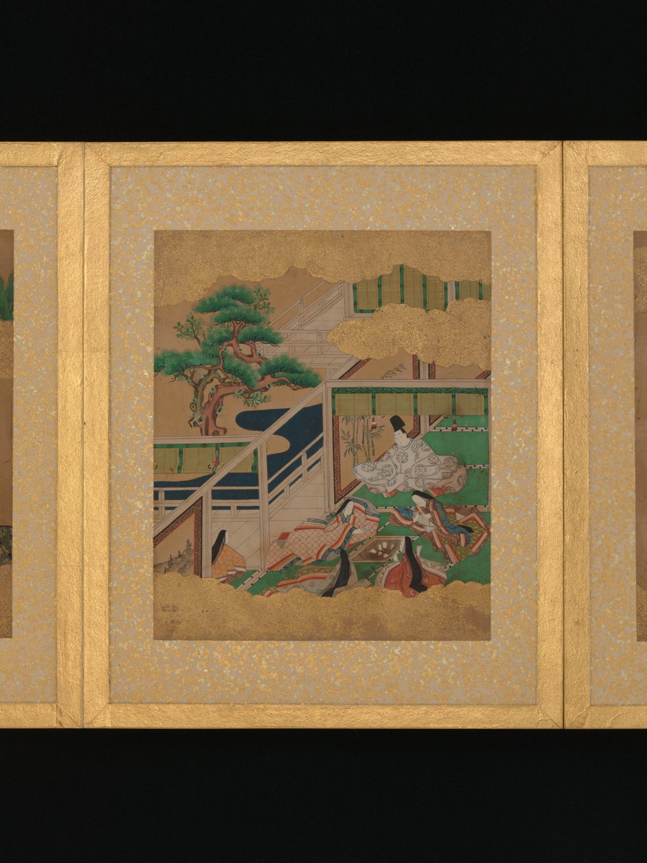 Douze scènes du conte de Genji, milieu du 17e siècle (album de douze feuilles ; encre et couleur sur papier moucheté d