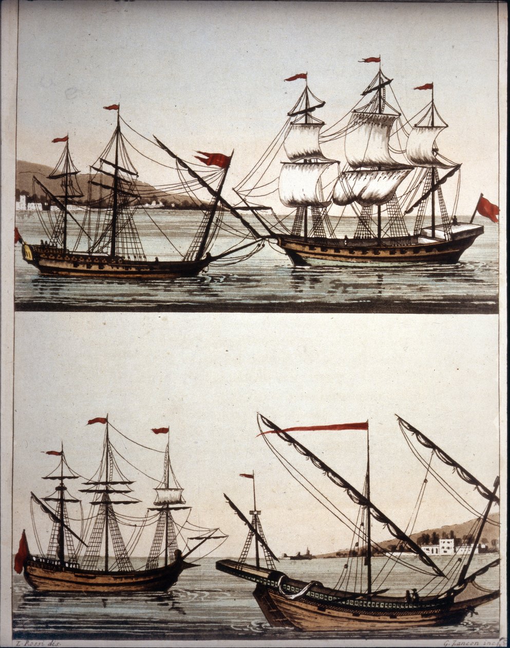 Bateaux typiques des pirates barbaresques, - dans « Il costume antico e moderno » de Ferrario, Milan - Unknown artist