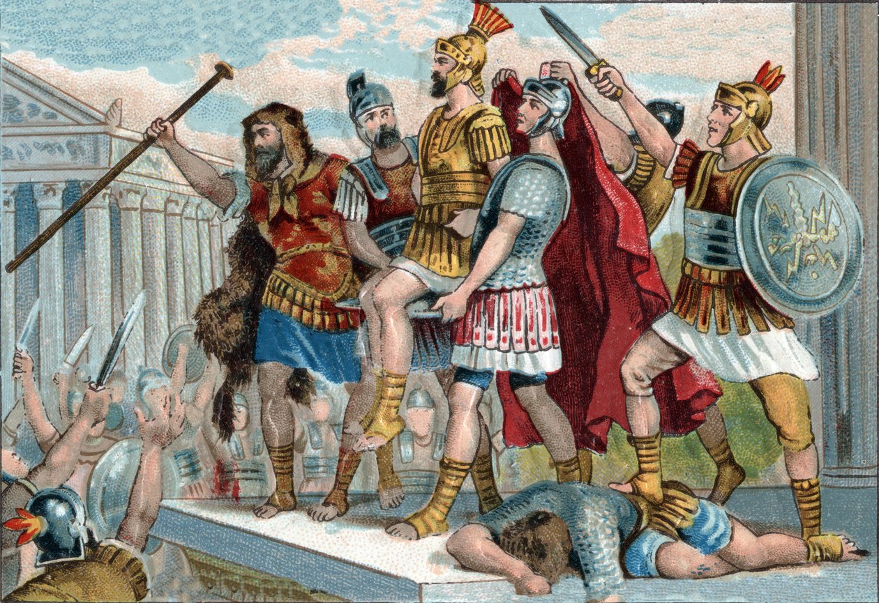 Vespasien (en latin Titus Flavius Vespasianus) (9-79) fut proclamé empereur par ses soldats. Chromolithographie vers 1890. - Unknown artist