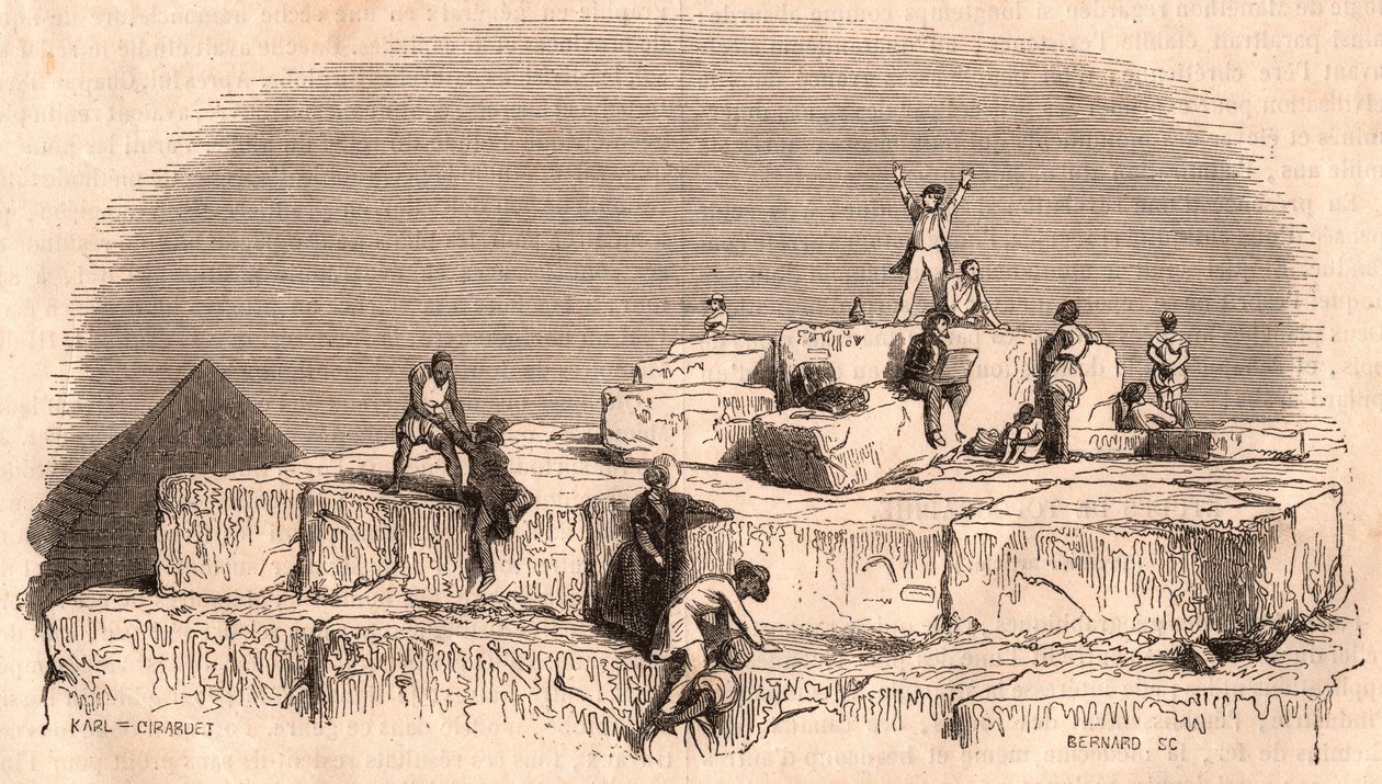 Vue du sommet de la Grande Pyramide de Khéops : un groupe d
