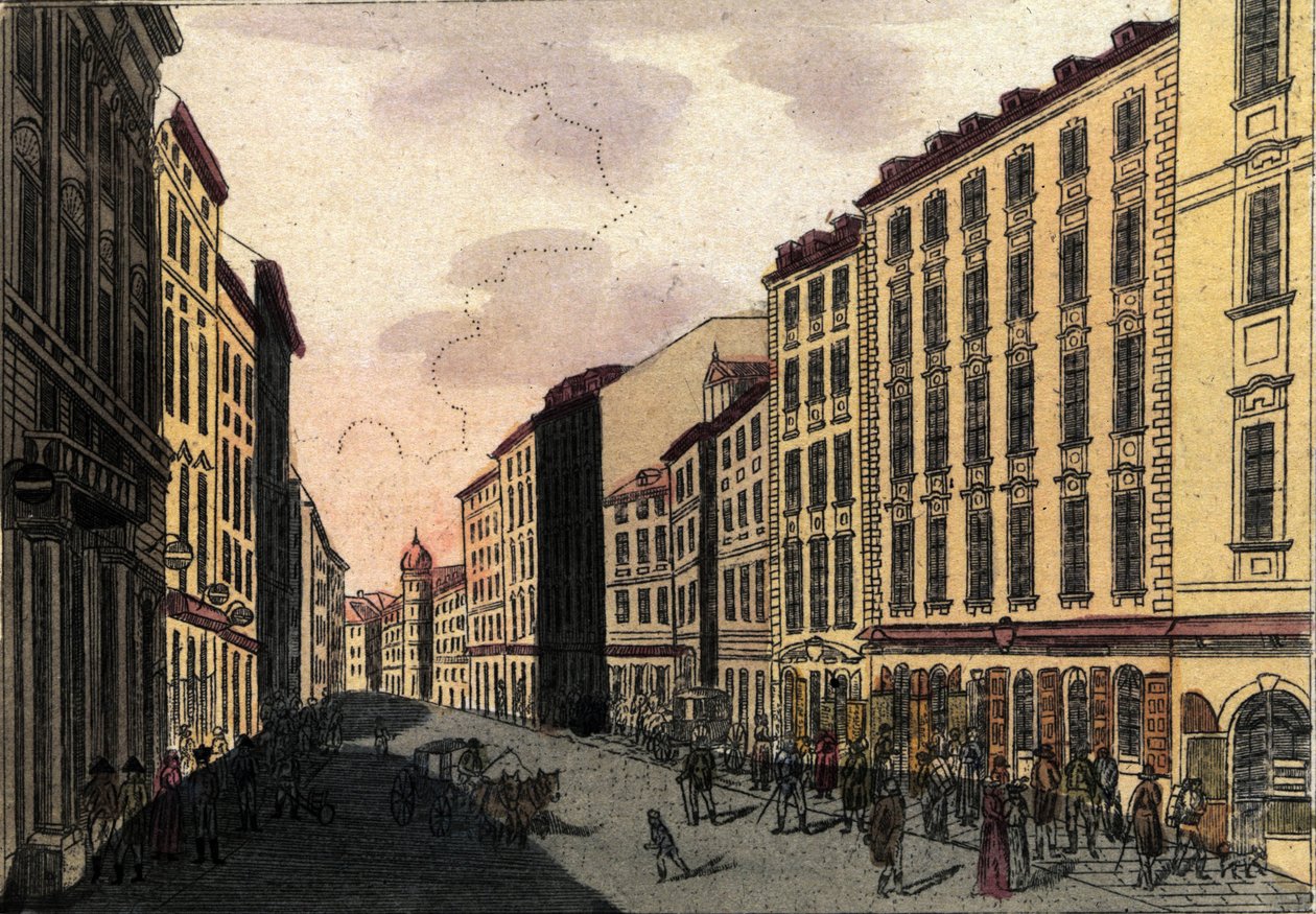 Vue de la rue Kohlmarkt à Vienne, Autriche. Gravure de 1820 - Unknown artist