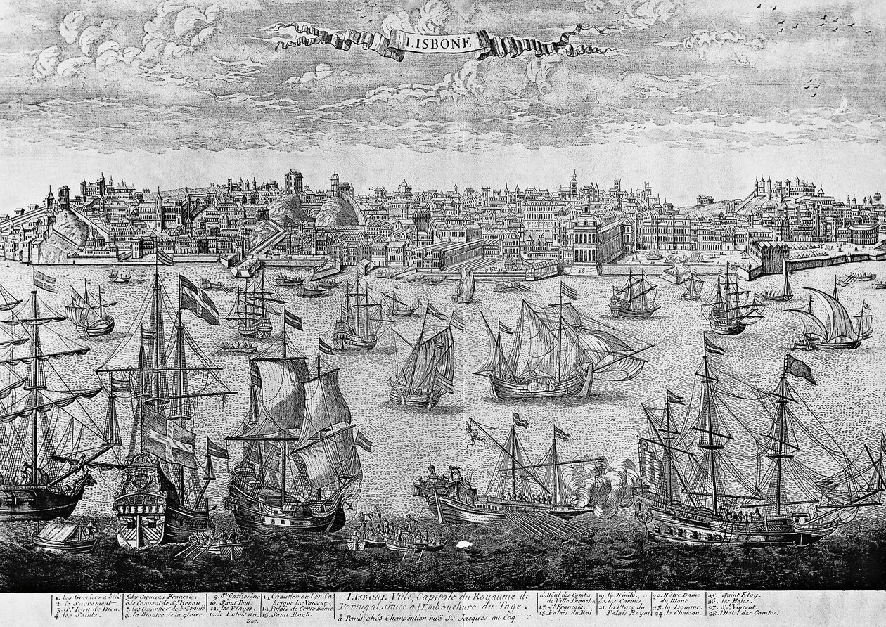Vue de Lisbonne, gravure, Portugal - Unknown artist