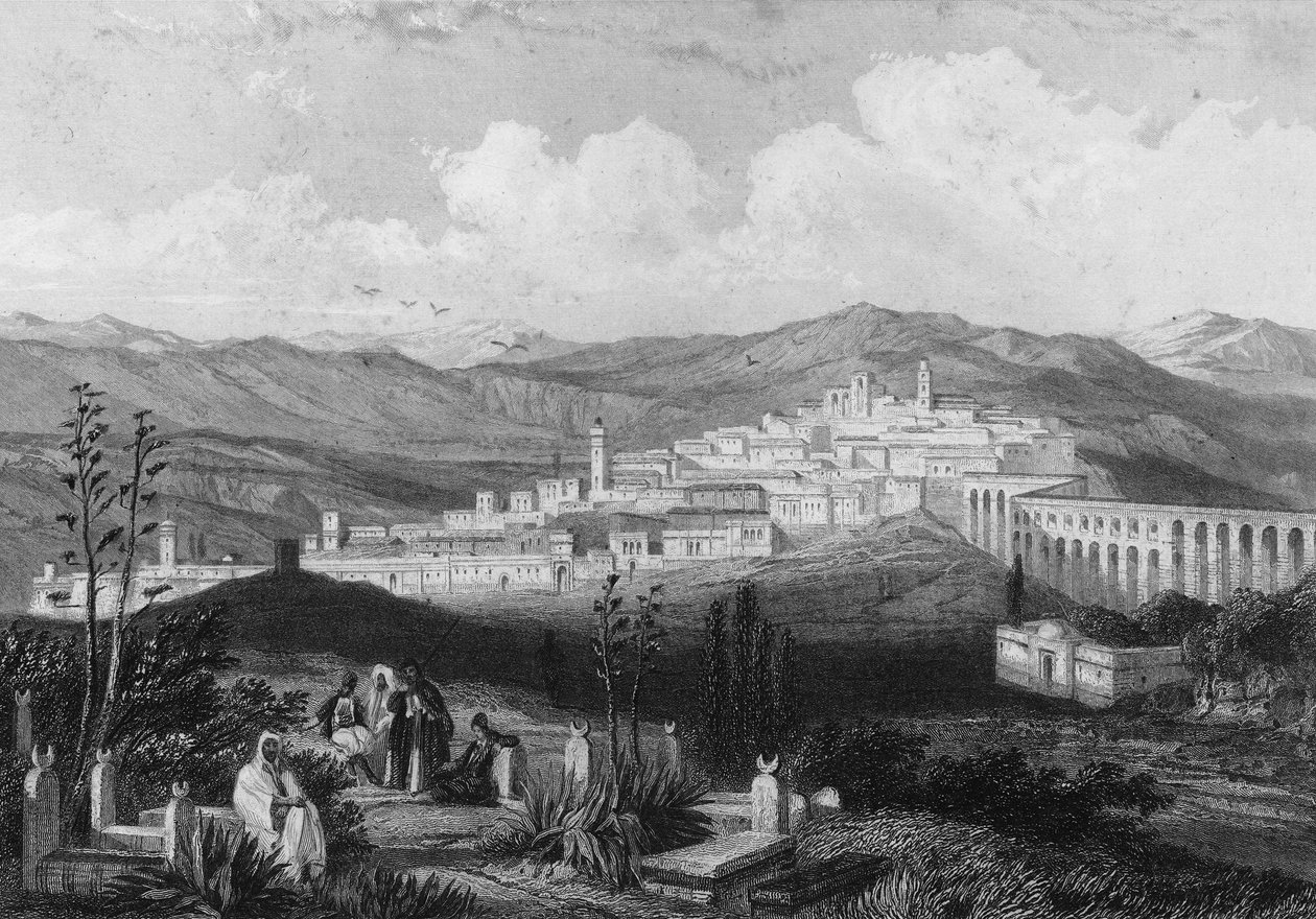 Vue de Médéa, ancienne forteresse romaine, en Algérie au XIXe siècle, dans "L