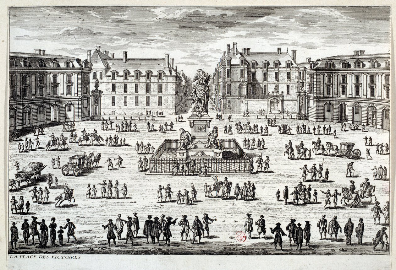 Vue de la Place des Victoires à Paris avec la statue de Louis XIV érigée par le maréchal de la Feuillade en 1686. Gravure du XVIIe siècle Paris, Musée Carnavalet - Unknown artist