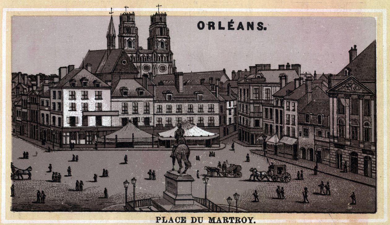 Vue de la Place du Martroy à Orléans, Département du Loiret et région Centre, France. Chromolithographie de la fin du 19e siècle. - Unknown artist