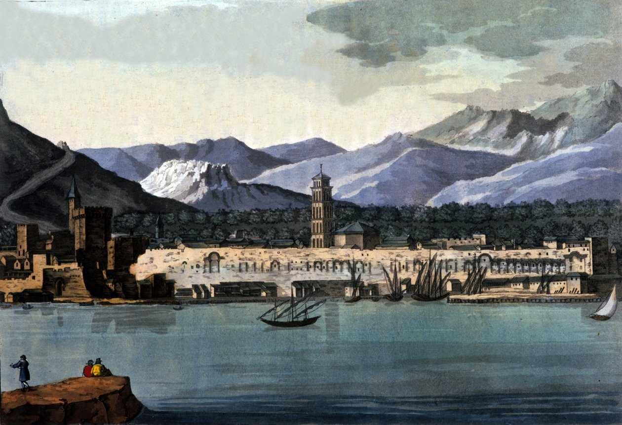 Vue de Split, Croatie, depuis la mer. Aquarelle du début du 19e siècle - Unknown artist