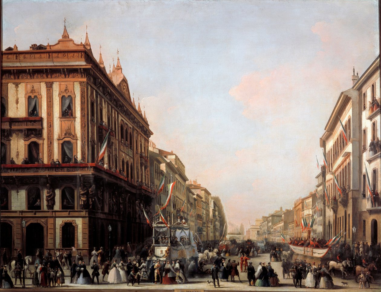 Vue de la rue Venezia avec char de carnaval, Milan - Unknown artist