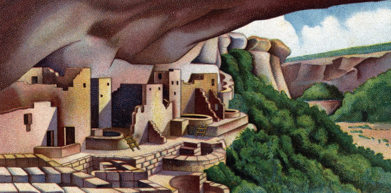 Vue du Cliff Palace (ancien bâtiment pueblo) Mesa Verde National Park, USA (Vue du Cliff Palace, la plus grande habitation sur falaise d