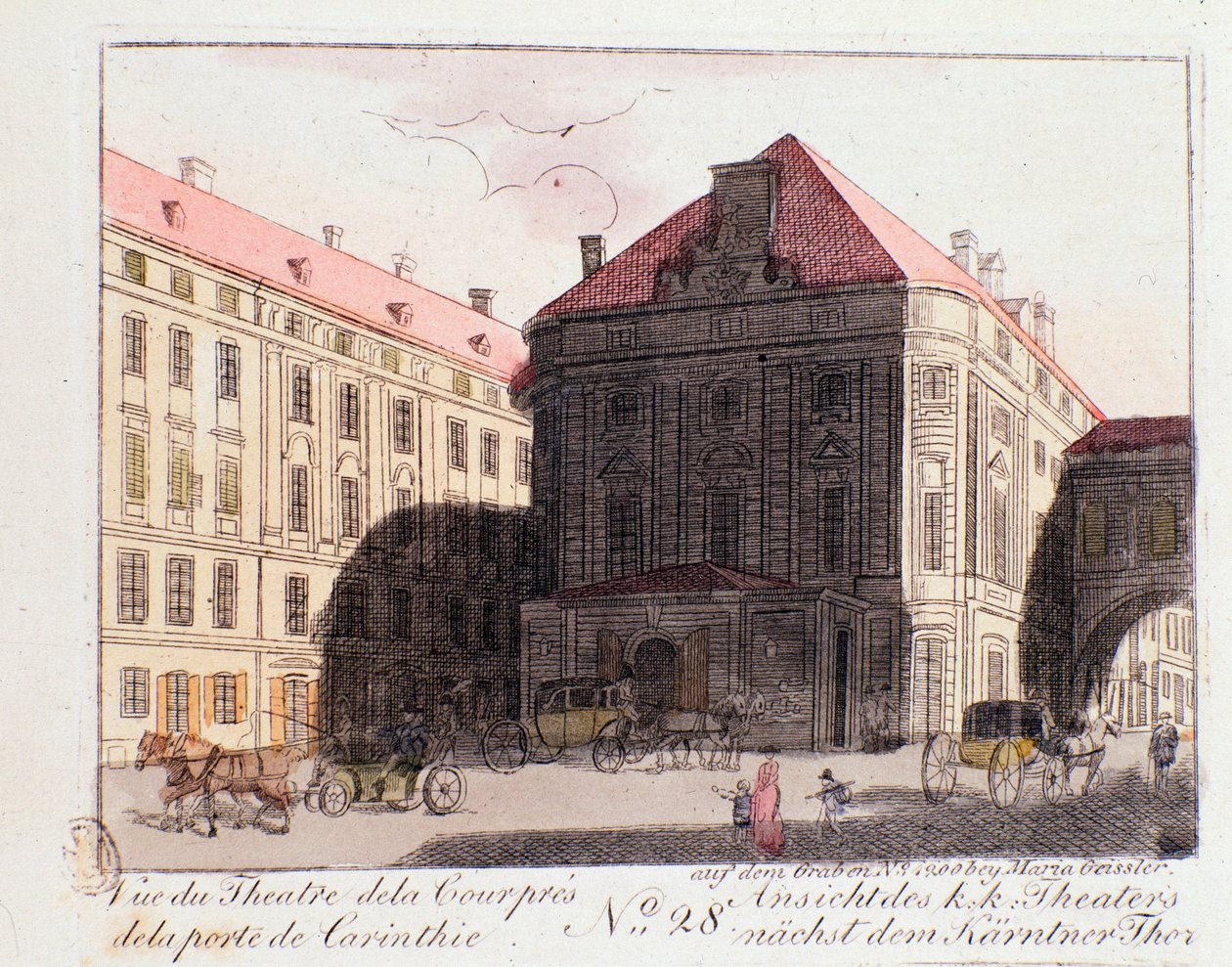 Vue du Théâtre de la Cour près de la Porte de Carinthie (Karntnertortheater ou Theater am Karntnertor) à Vienne où la 9ème Symphonie de Beethoven a été représentée pour la première fois le 07/05/1824. Autriche. Gravure de 1815 Collection privée - Unknown artist