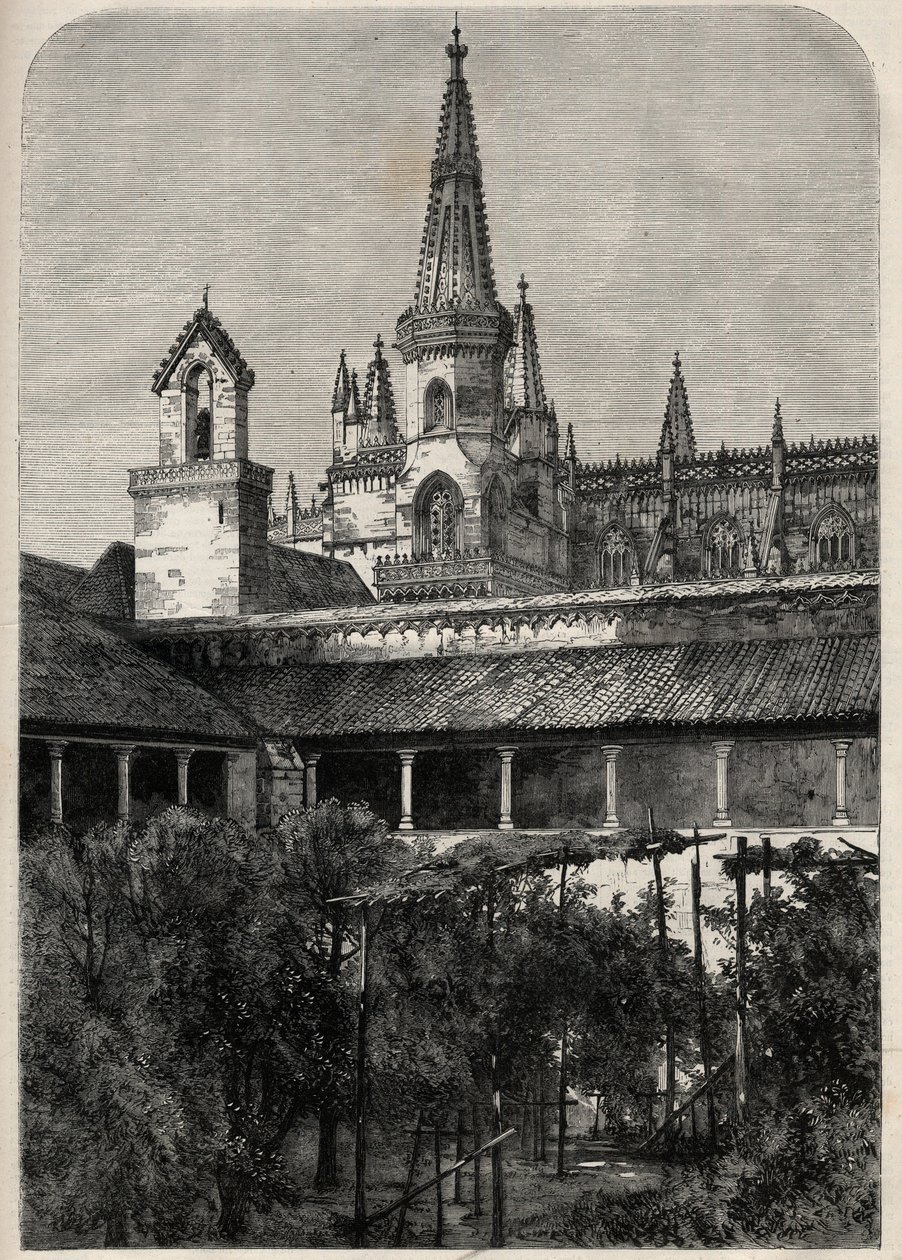 Vue du monastère de Batalha au Portugal. Gravure dans "L
