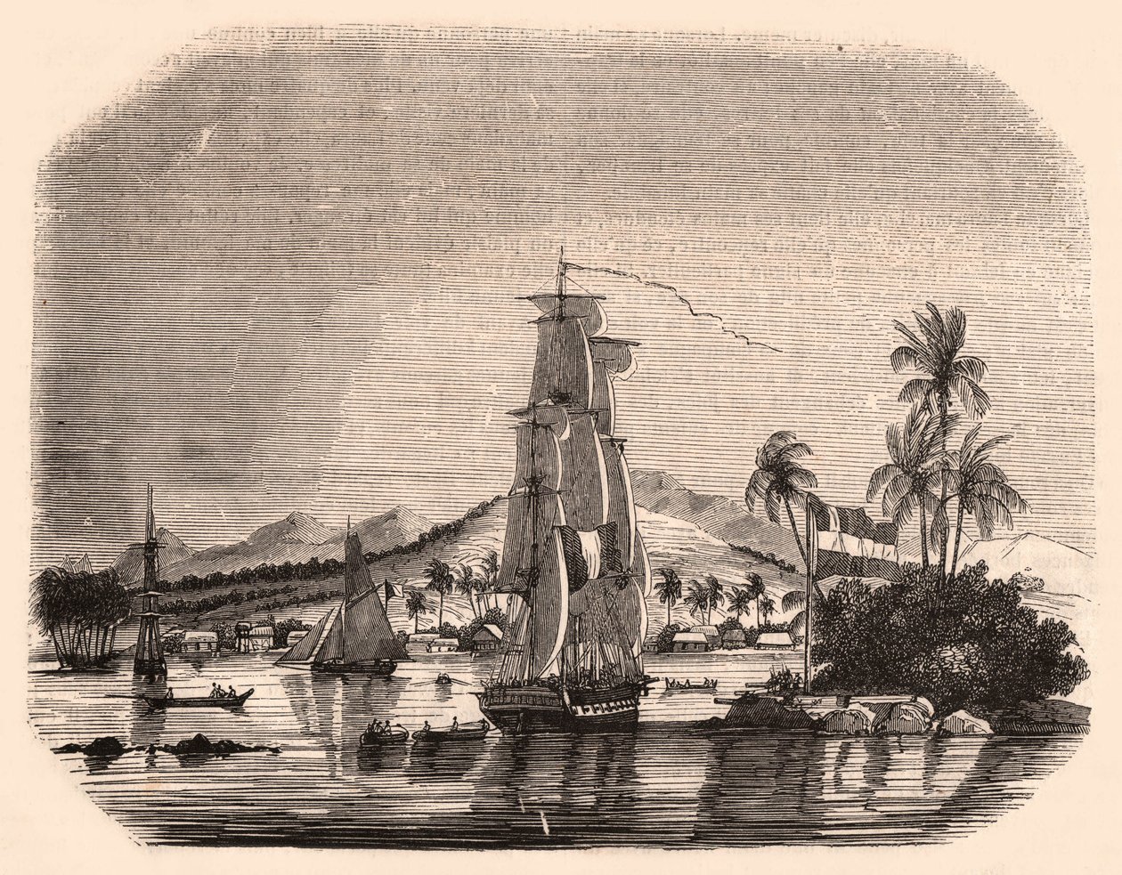 Vue de la baie de Papeete et du bloc Reine, Tahiti, Polynésie française, avec au premier plan des voiliers et des bateaux - Unknown