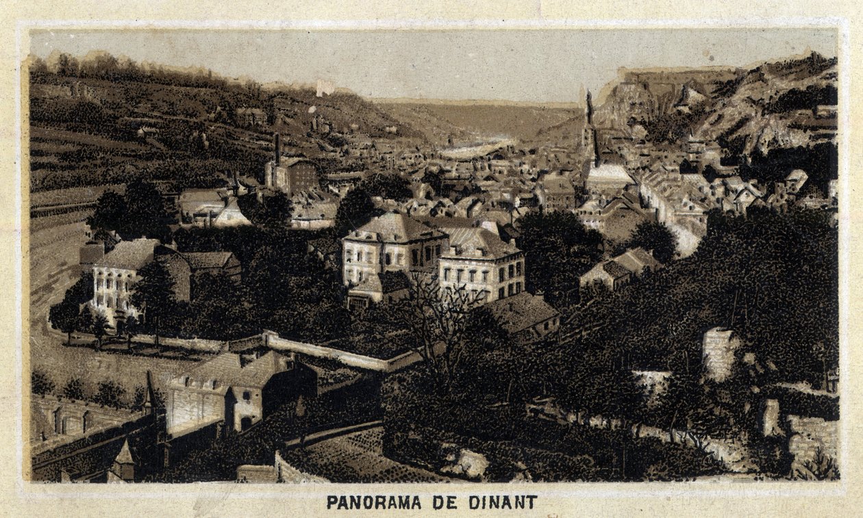 Vue de la ville de Dinant, Wallonie, Belgique. Chromolithographie de la fin du 19ème siècle. - Unknown artist
