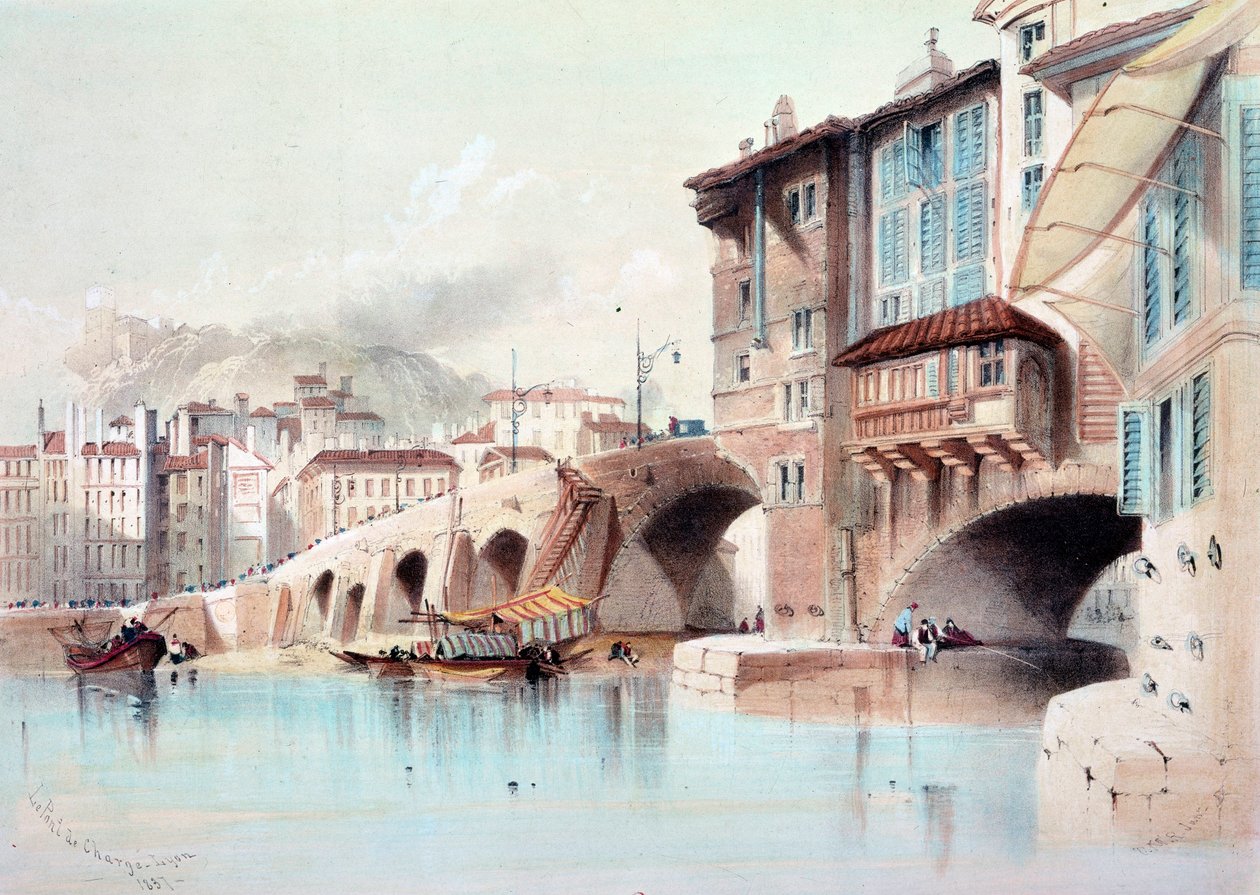 Vue de la ville de Lyon et du Pont de Charge. Aquarelle de 1837. Paris, B.N. - Unknown artist