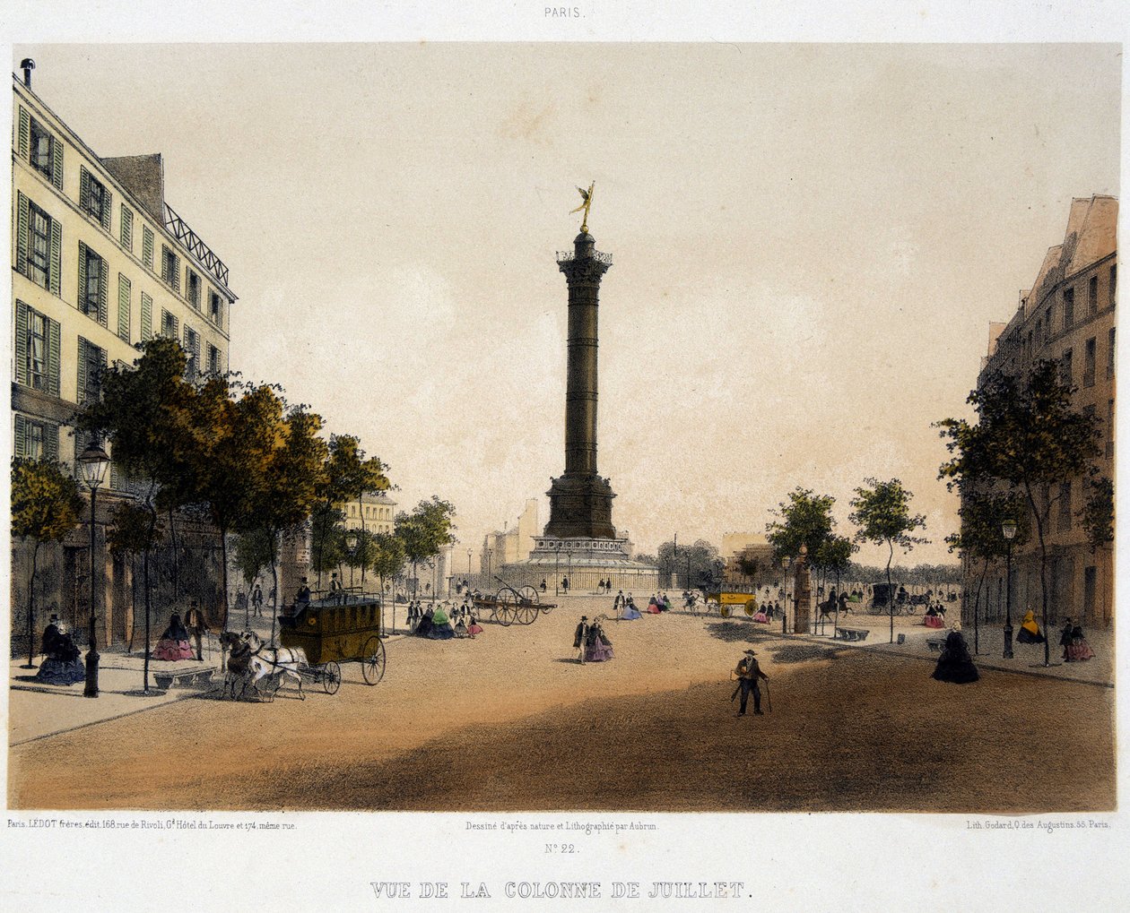 Vue de la colonne de Juillet (Place de la Bastille) depuis le Boulevard Beaumarchais - Unknown artist