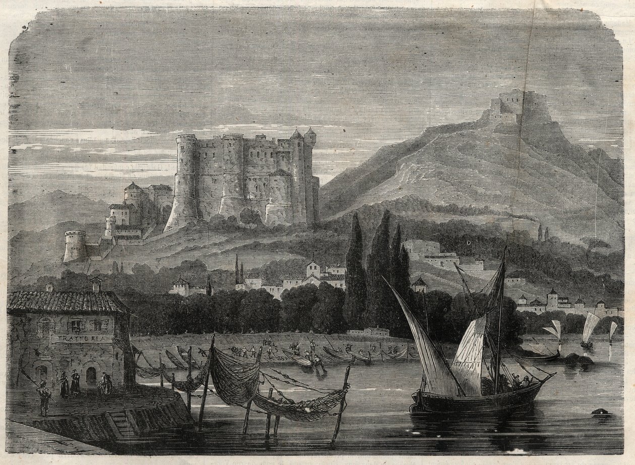 Vue des forts de La Spezia en Italie. Gravure dans « L