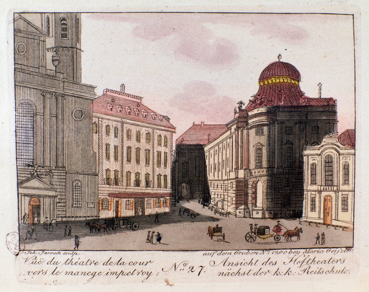 Vue du théâtre et de la cour vers le manège impérial à Vienne, Autriche. Gravure de 1815 Collection privée - Unknown artist