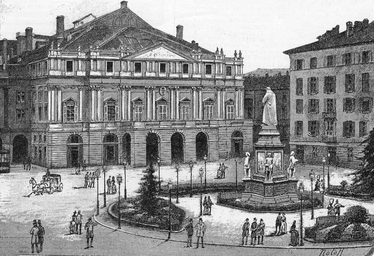 Vue du théâtre de La Scala à Milan, Italie. Gravure dans « Le Monde Illustré » - Unknown artist