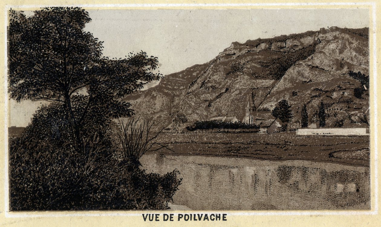 Vue du village de Poilvache, Vallée de la Meuse, Belgique. Chromolithographie de la fin du 19ème siècle. - Unknown artist