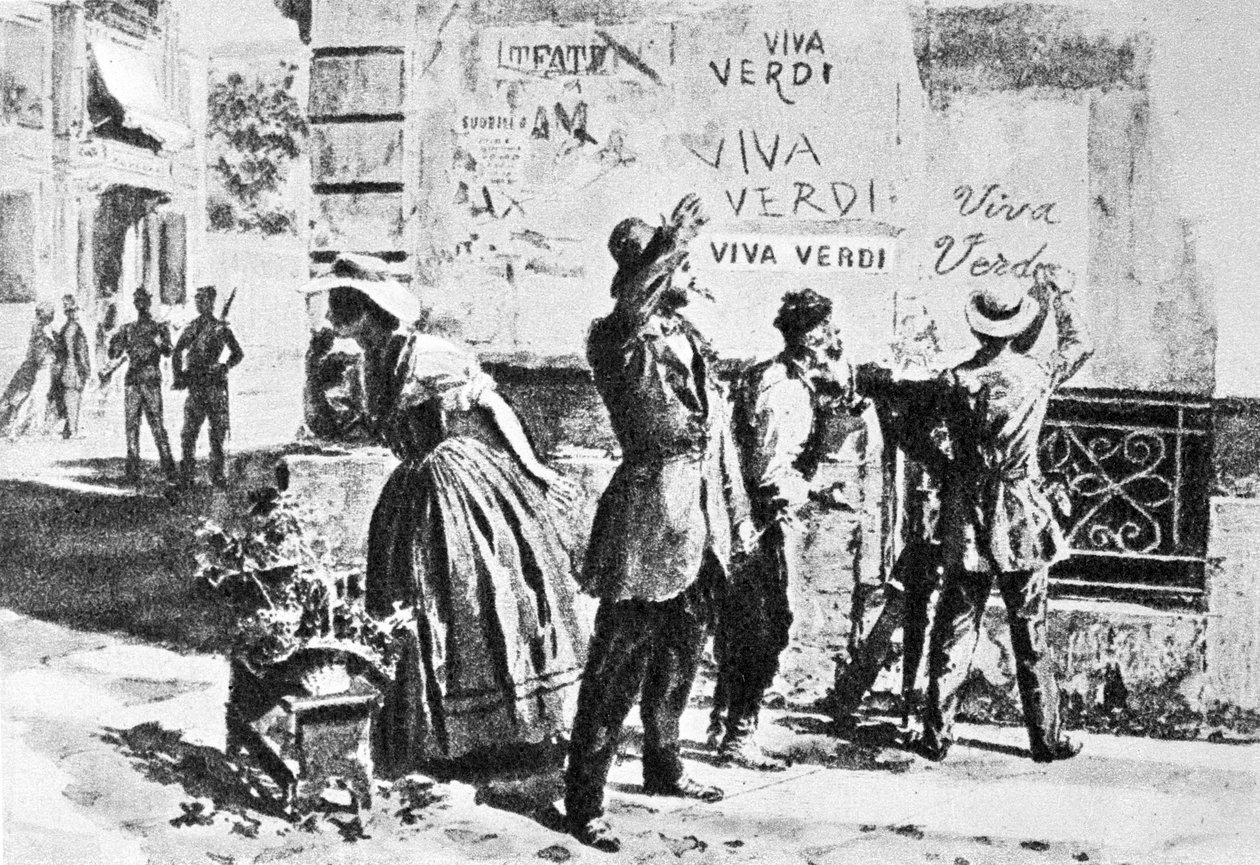 Viva Verdi : Inscriptions enthousiastes pour Giuseppe Verdi à Naples (royaume des Deux-Siciles) sous l