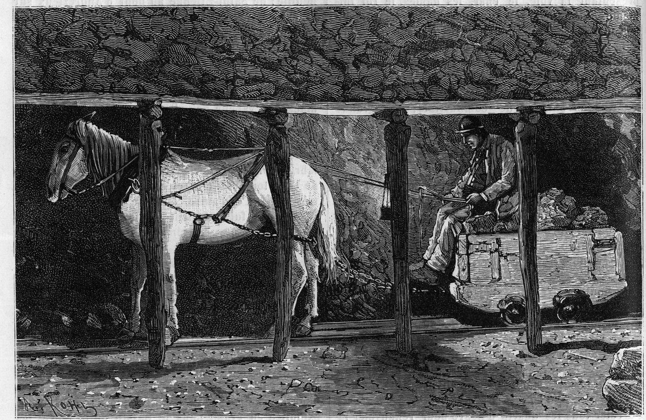 Wagonnet utilisé dans les mines de charbon au Pays de Galles. Gravure dans «Le journal de la jeunesse» - Unknown artist