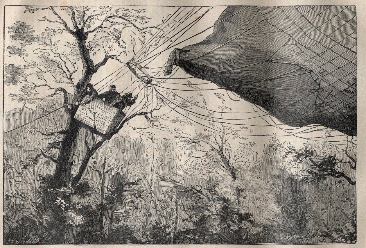 Guerre de 1870 : la descente du ballon « Armand Barbès » avec Léon Gambetta à bord le 7 octobre 1870 - Gravure dans « La Science française » - Unknown artist