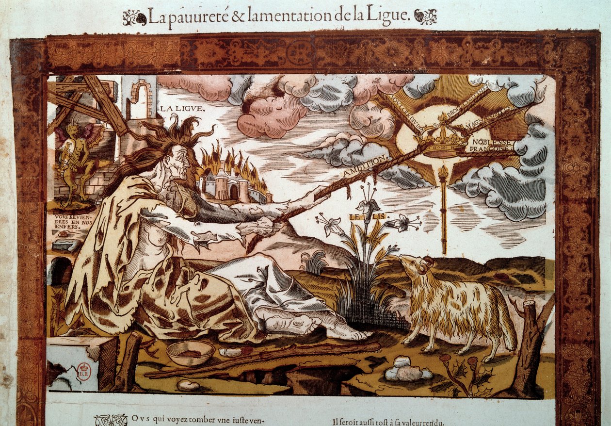 Guerre de religion : allégorie sur la pauvreté et les lamentations de la Sainte Ligue - Unknown artist
