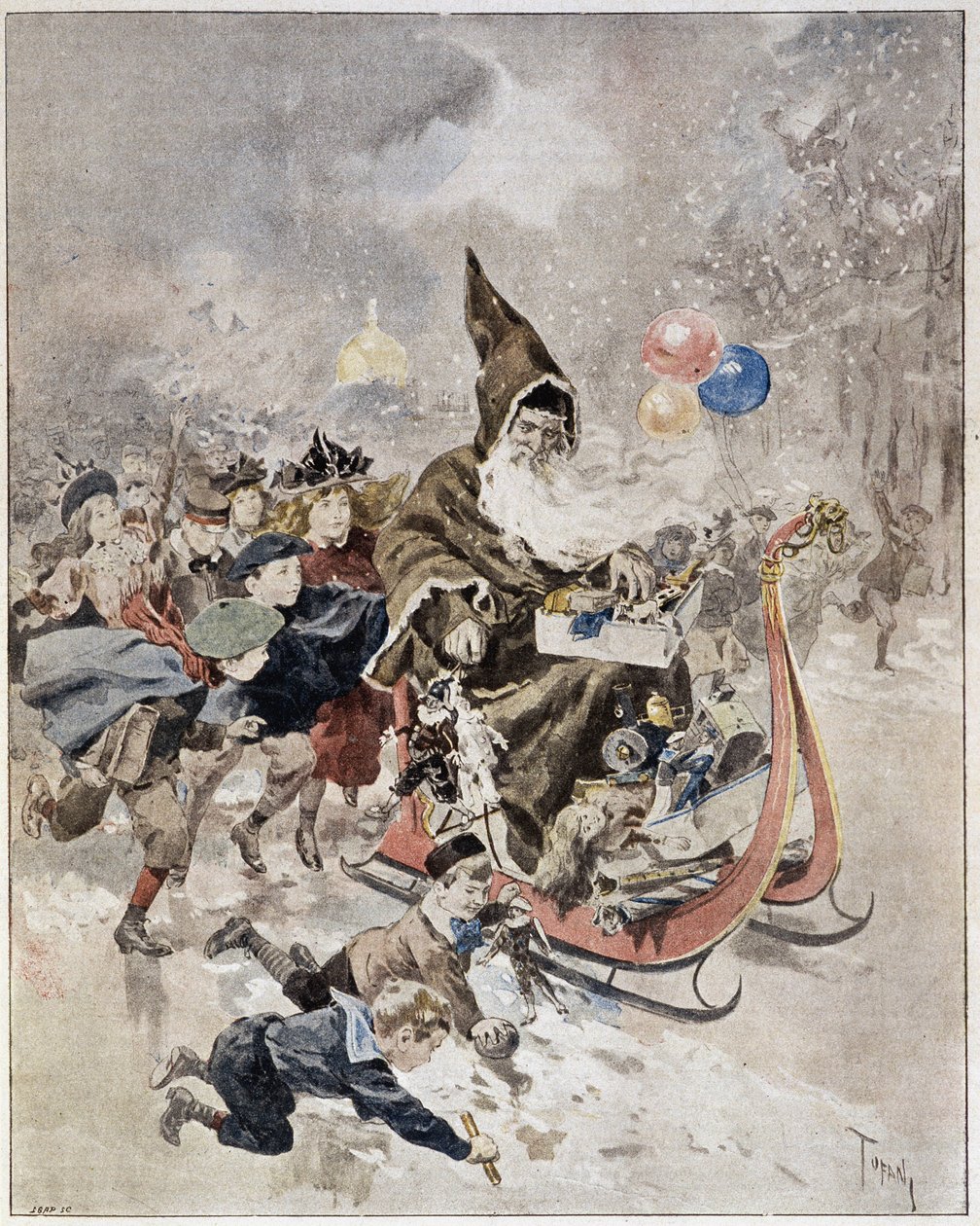 Aquarelle représentant le Père Noël. « Le Monde Illustré ». 21/12/1895. - Unknown artist