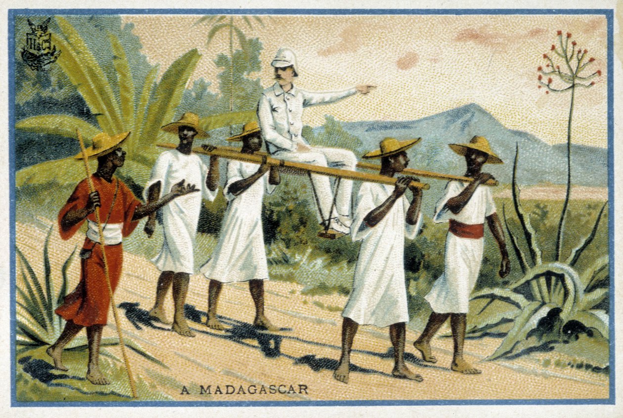Colon blanc en fauteuil roulant, Madagascar - Chromo - Unknown artist
