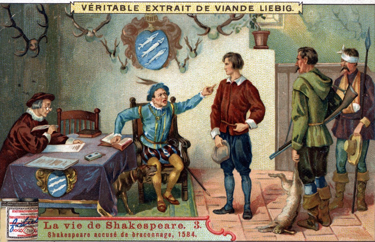 William Shakespeare (1564-1616) accusé de braconnage en 1584. Chromo Liebig de la fin du 19ème siècle - Unknown artist