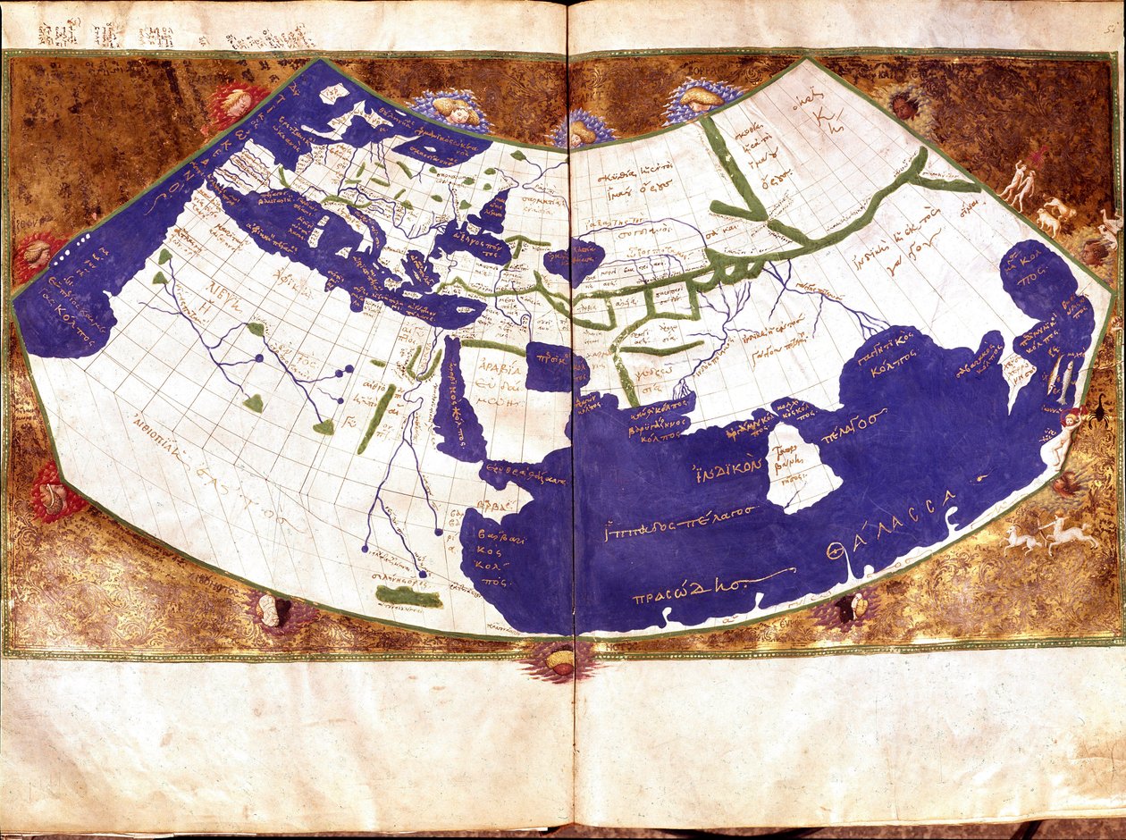 Carte du monde de Claudius Ptolemaeus (Claude Ptolémée, 90-168 ap JC), astronome et astrologue grec - Représentation de la Terre plate sans les pôles Nord et Sud et sans les Amériques - Unknown artist