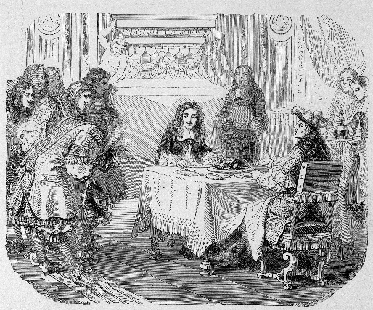 Vous me voyez, messieurs, dit le roi, occupé à manger Molière : Louis XIV et Molière attablés - dans « Paris à travers les siècles » - Unknown artist