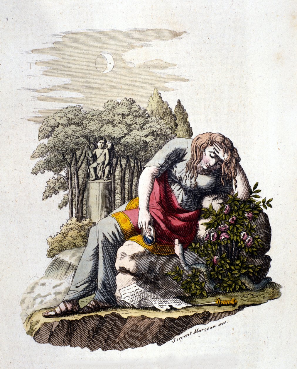 Jeune fille pleurant après avoir lu une lettre de son amant. - Unknown artist