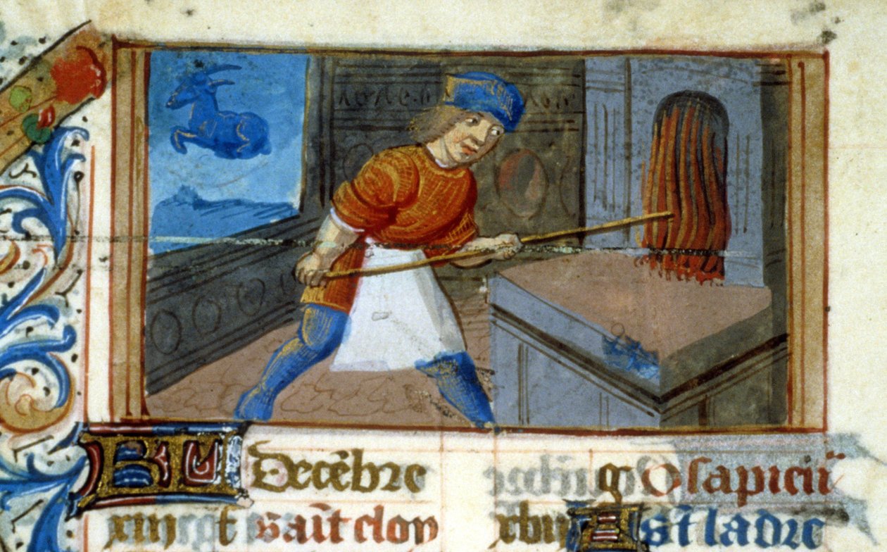 Zodiaque Capricorne et boulanger dans son four - miniature Moyen Âge (ref. : 137, 051v) - Demander l