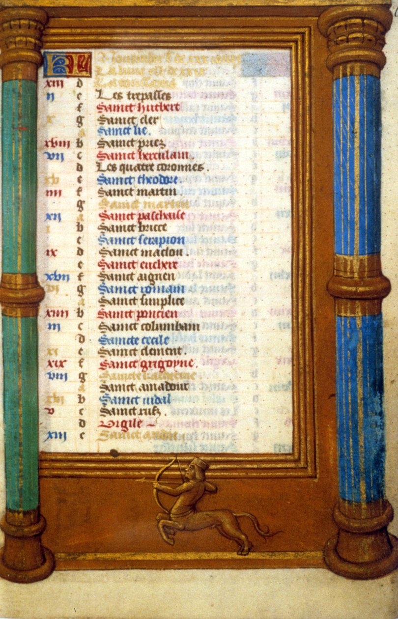 Zodiaque Sagittaire et saints du mois de novembre - miniature du Moyen Âge - Unknown artist