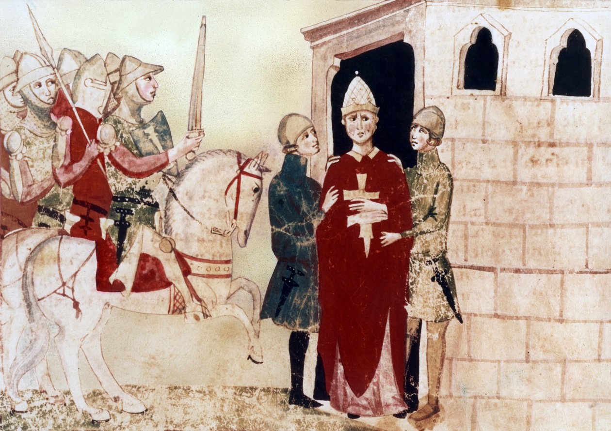 Le pape Boniface VIII (1294-1303) ici prisonnier à Anagni en 1303, illustration d