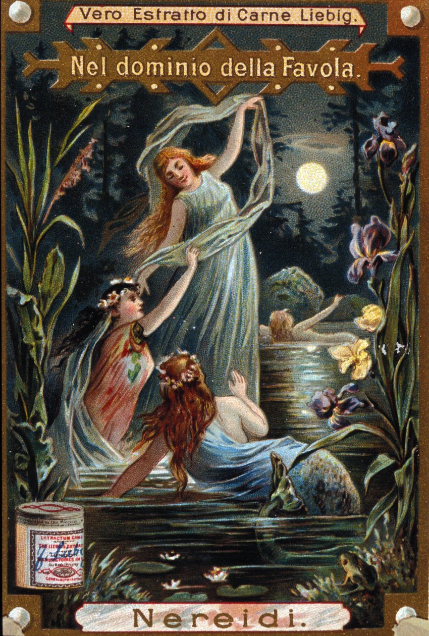 Représentation de néréides, nymphes marines. Chromolithographie du XIXe siècle - Unknown artist