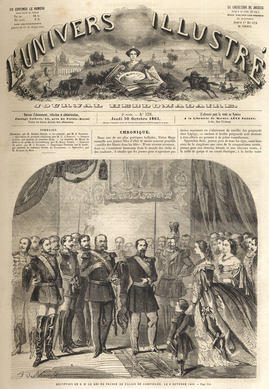 Visite de Guillaume Ier de Prusse à Compiègne en présence de Napoléon III - Gravure de "L
