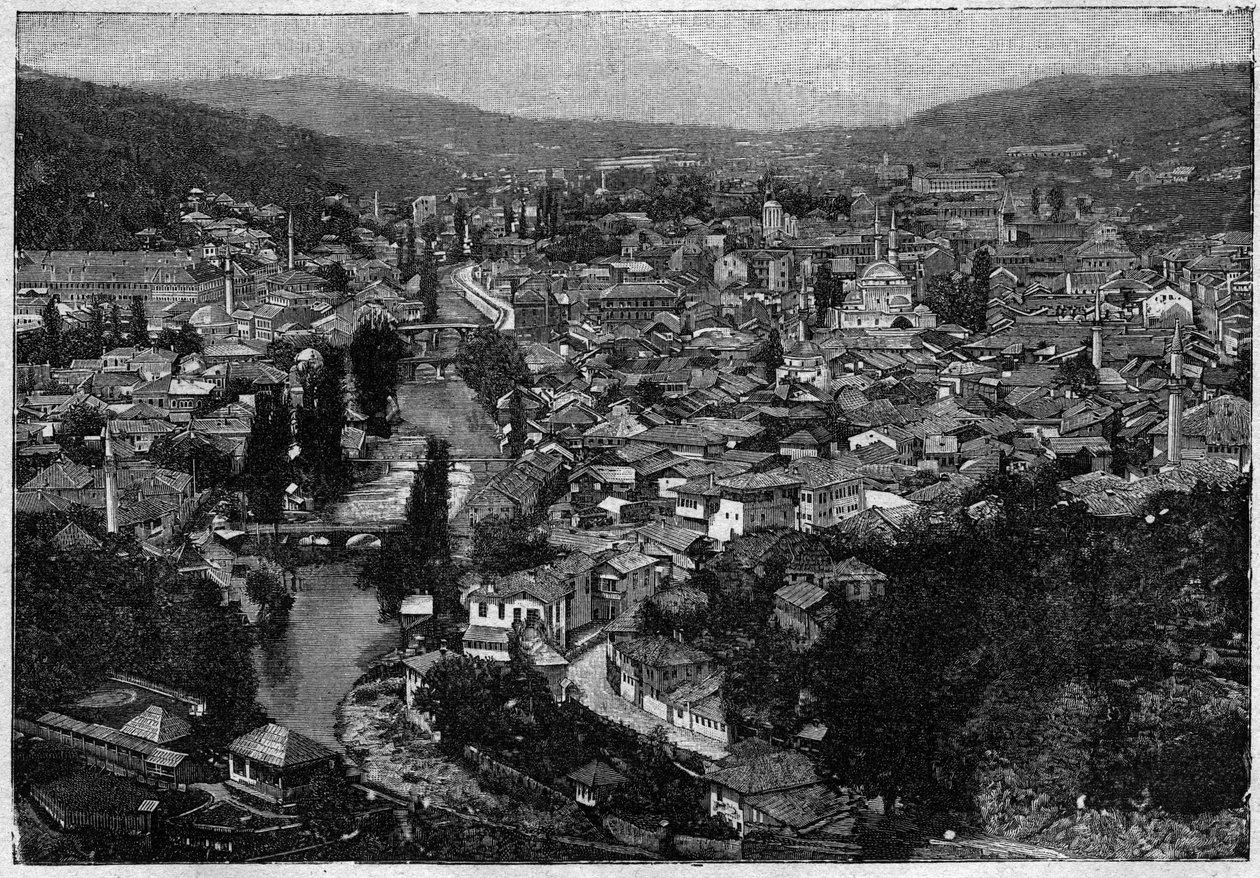 Vue de la ville de Sarajevo en 1894 - gravure - Unknown artist