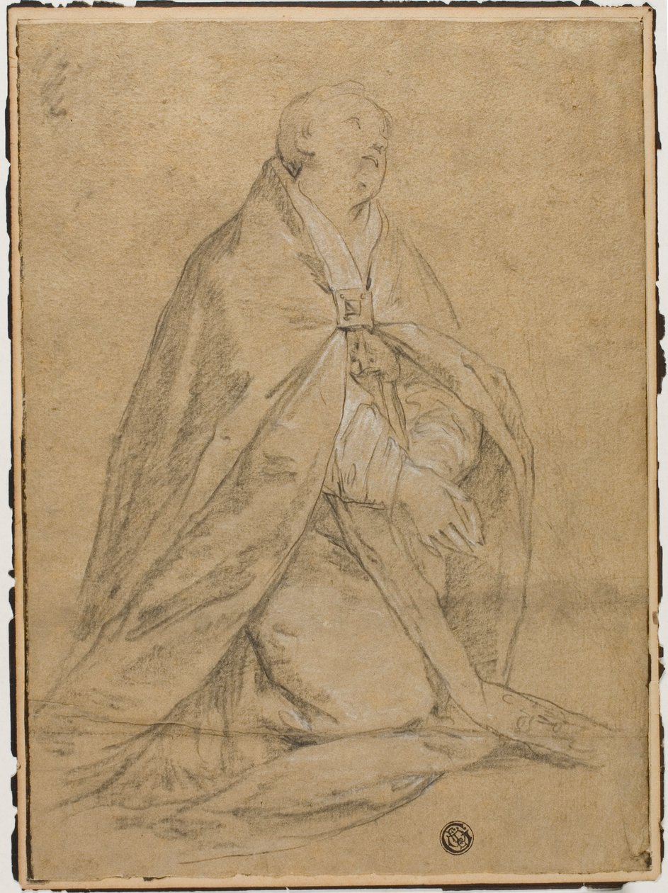 Saint ecclésiastique agenouillé - Unknown Florentine