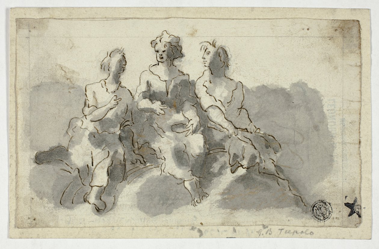 Trois personnages assis (recto) ; Homme assis de profil (verso) - Unknown Italian