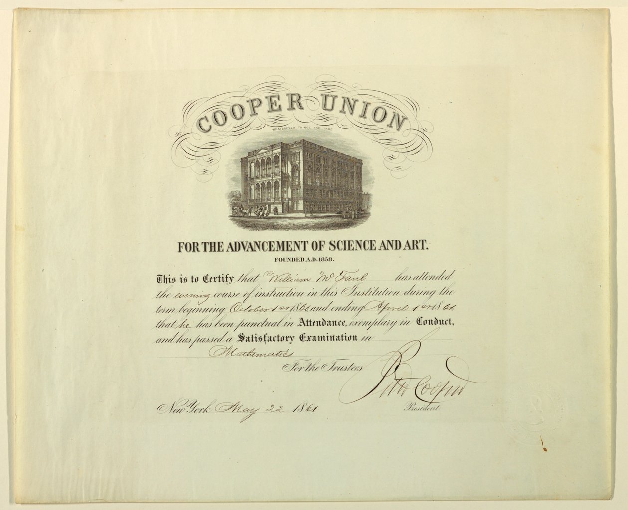 Certificat (FRANCE amp ; U.S.A.), 22 mai 1861 - Unknown artistUnknown artist