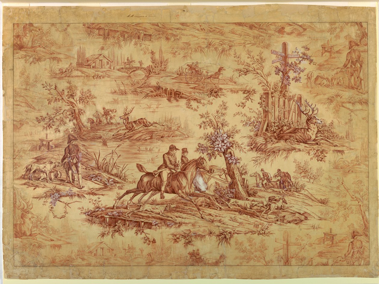 Dessin, caricature pour textile imprimé en coton, La Route de Jouy, après 1815 - Unknown artistUnknown artist